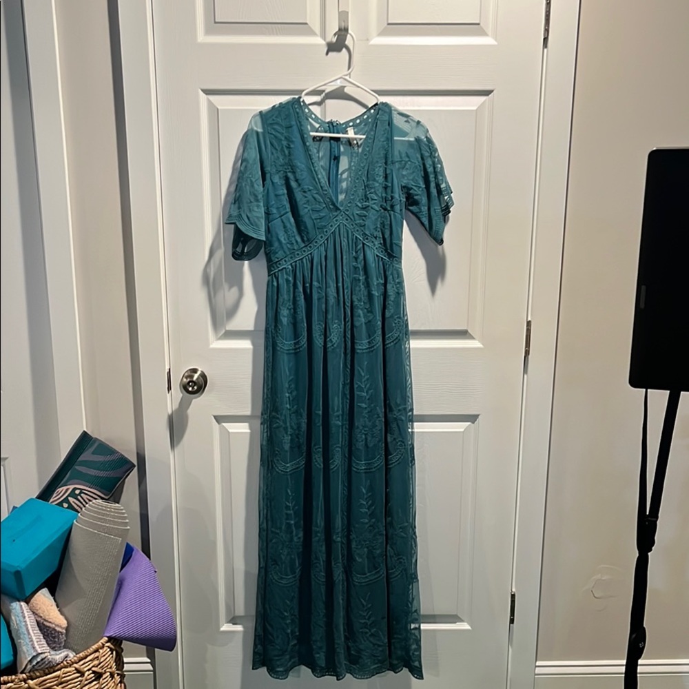 Pink blush Green lace Maxi Dress